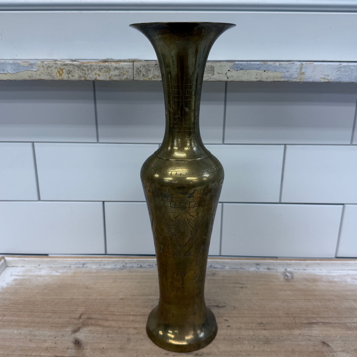Vintage Indian Engraved Brass Pitcher & Vase Set 1960s–70s