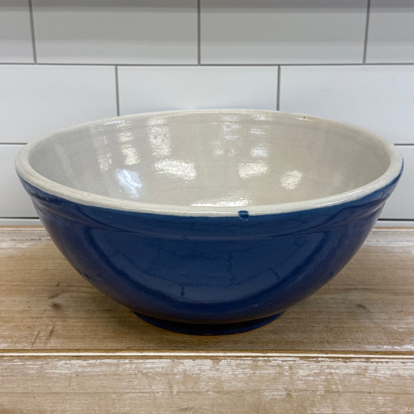 Blue White Stoneware Farmhouse Mixing Bowl 1950s