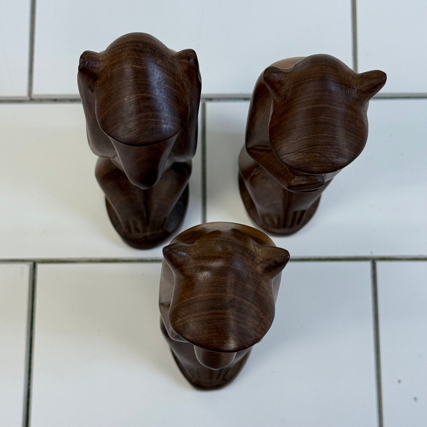 Three Wise Monkeys Carved Wood Figurines Set of 3