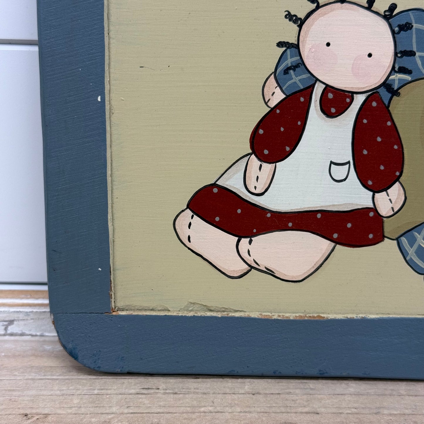 Folk Art Dolls Hand Painted Reversible Chalkboard Sign Signed