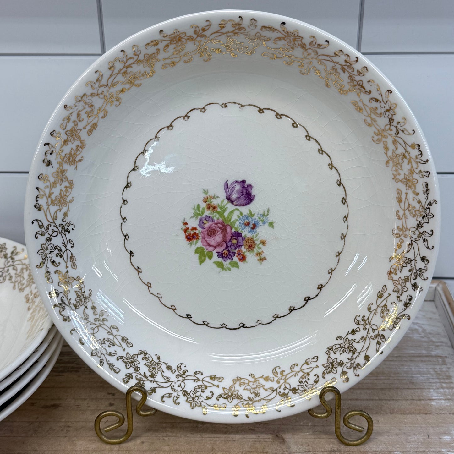 Stetson Soup Bowls Set 22K Gold Floral China