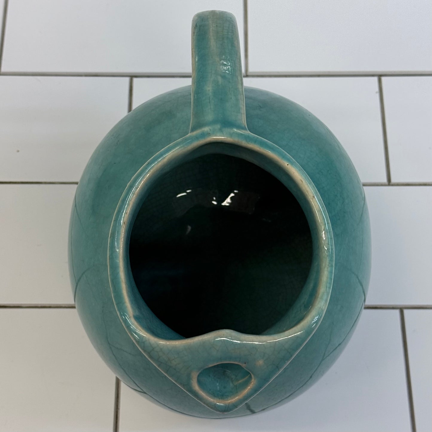 Turquoise Ball Pitcher Mid-Century Ceramic