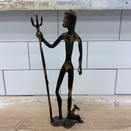 Brutalist Poseidon Bronze Trident Sculpture Figure