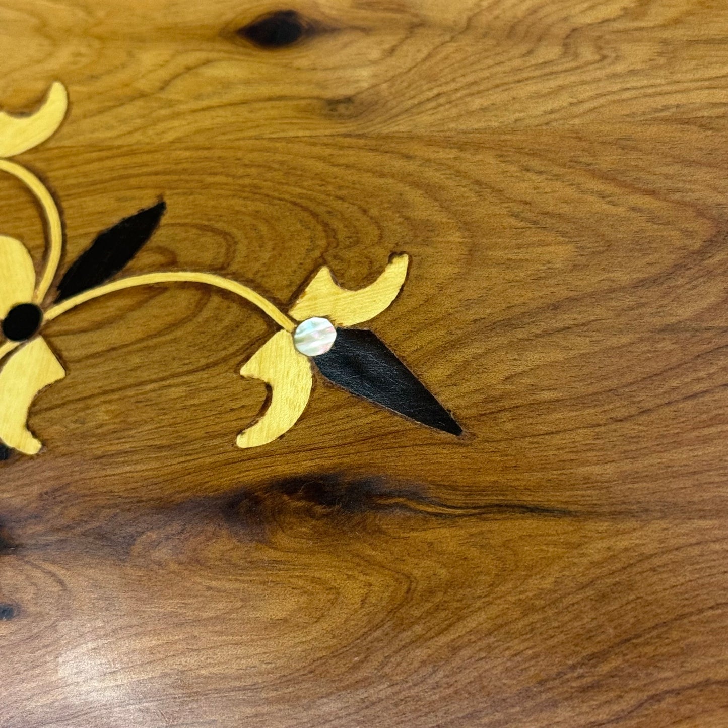 Marquetry Inlaid Wooden Serving Tray with Handles