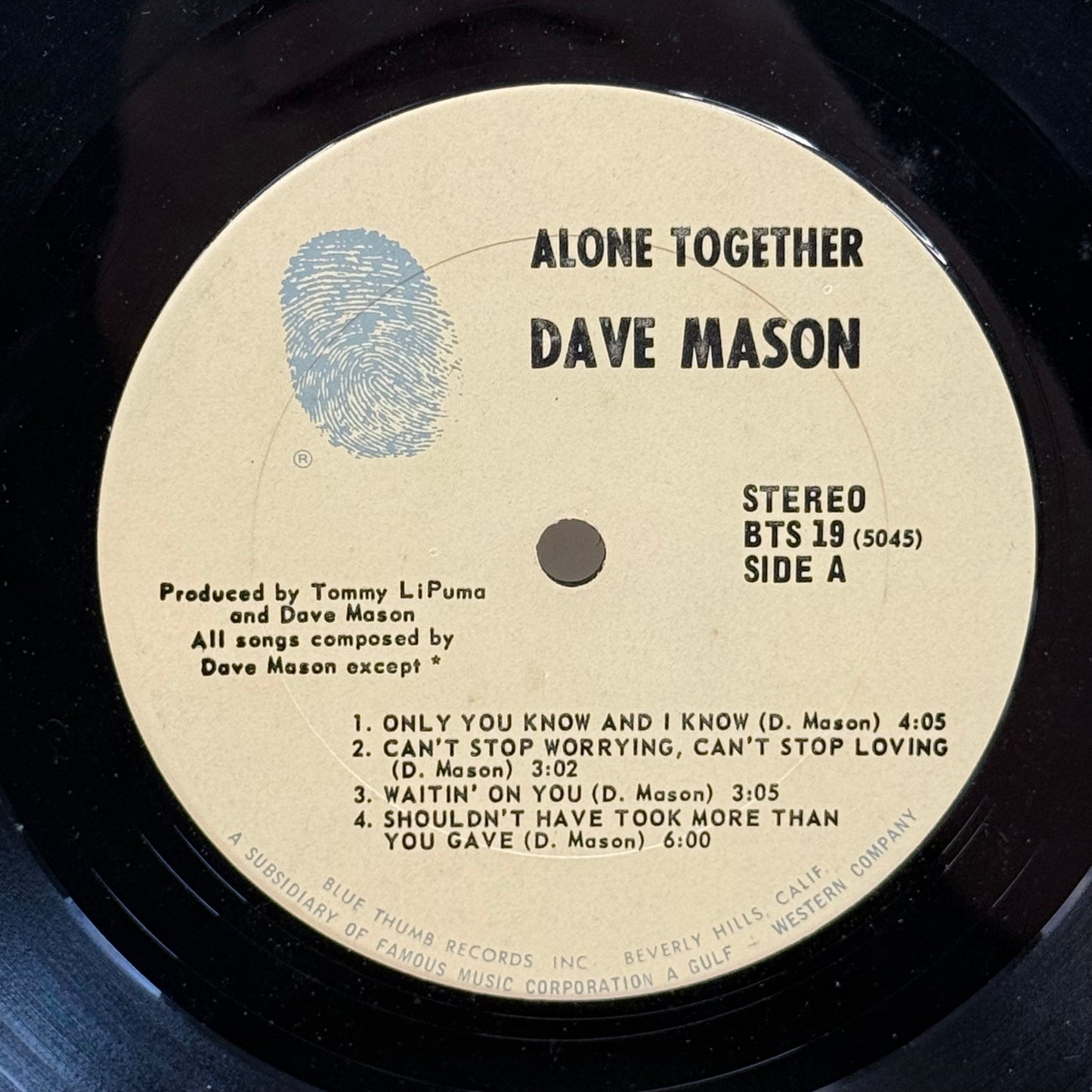 Dave Mason Alone Together Classic Rock Vinyl 1970 #BTS-19