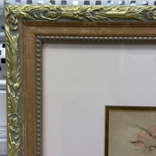 Cheri Blum Pink Rose Framed Floral Art Print 1990s