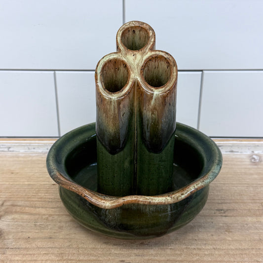 Garnett Studio Pottery Ikebana Vase Drip Glaze 1970s