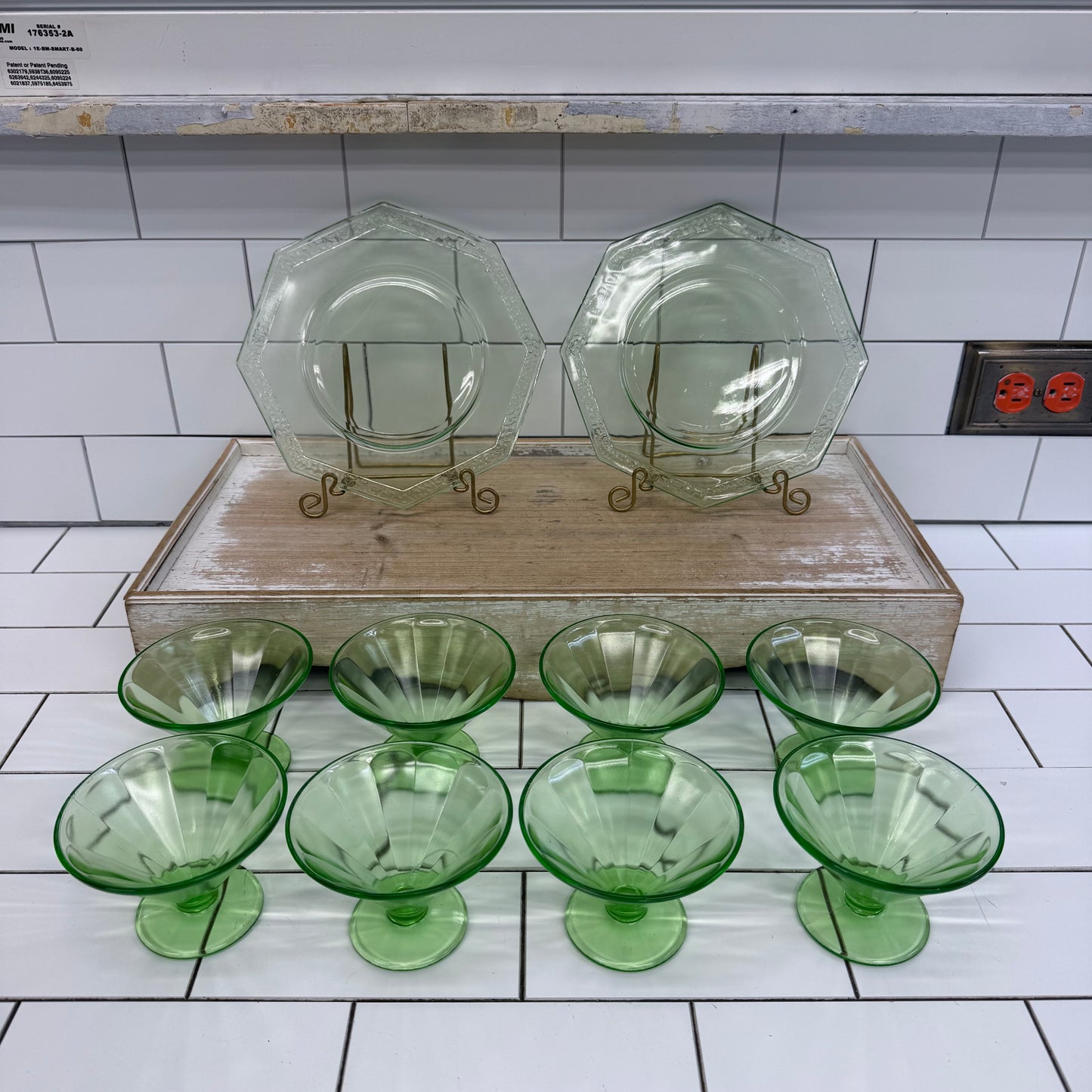 Uranium Glass Sherbet Dish & Plate Lot of 10 Vintage 1930s