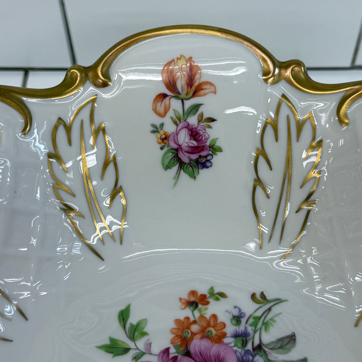 Reichenbach Floral Porcelain Footed Bowl 1970s
