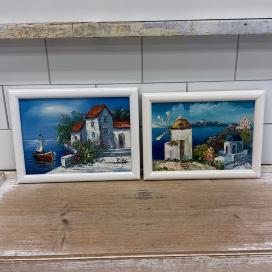 Original Oil Painting Mediterranean Coastal Scene Set