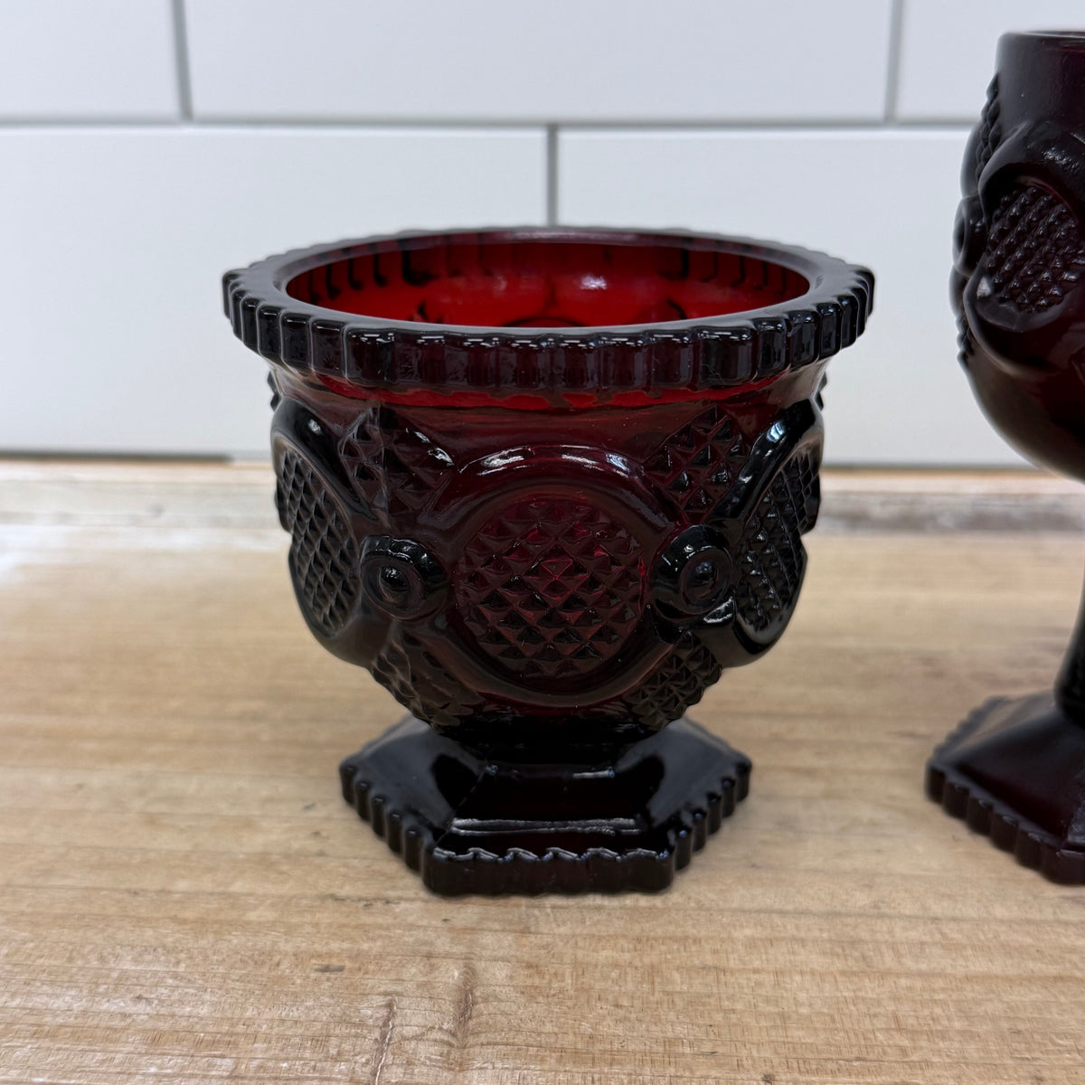 Avon Cape Cod Ruby Red Glass Wine Glasses & Sugar Bowl Set