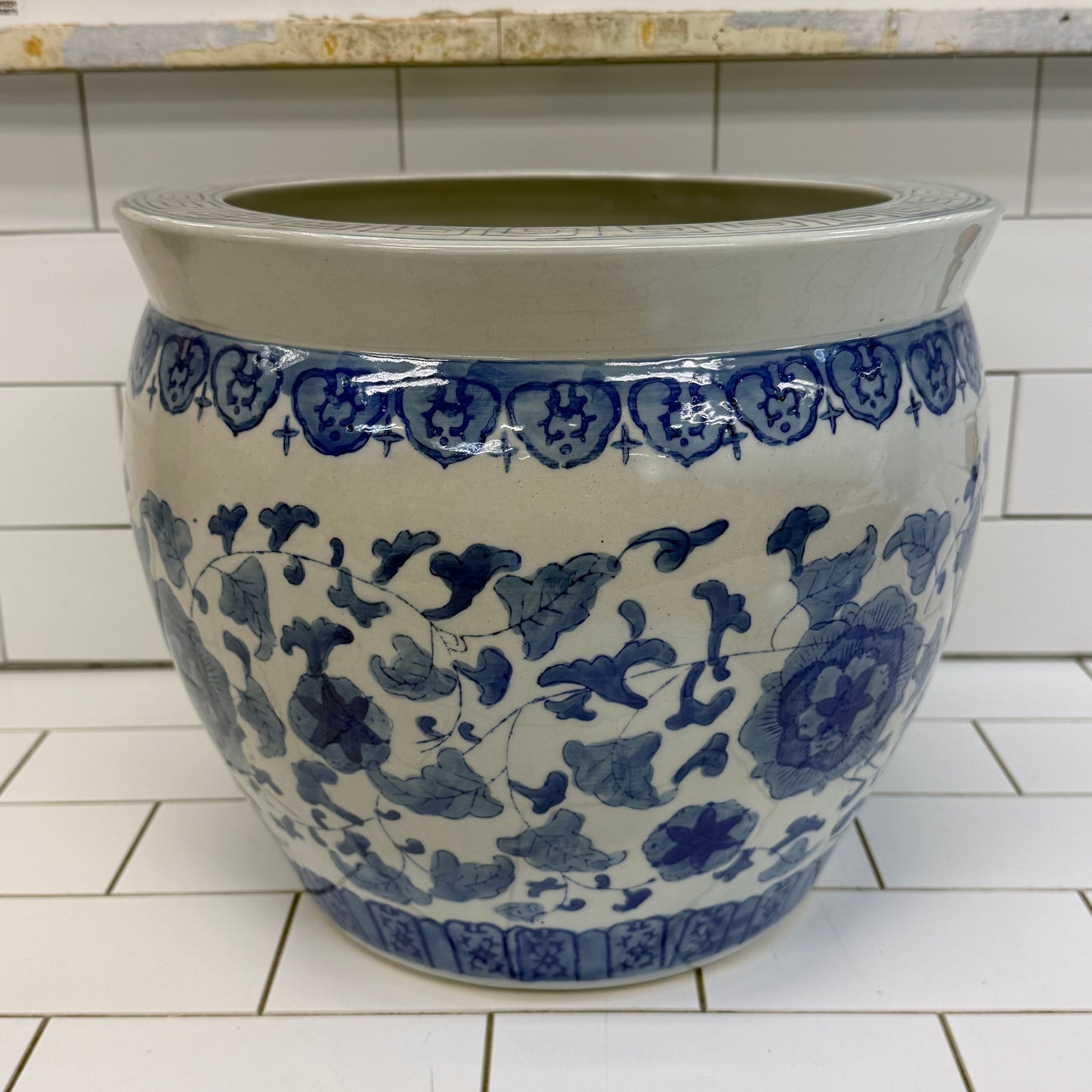 Chinoiserie Blue White Ceramic Planter Cachepot Floral Pot