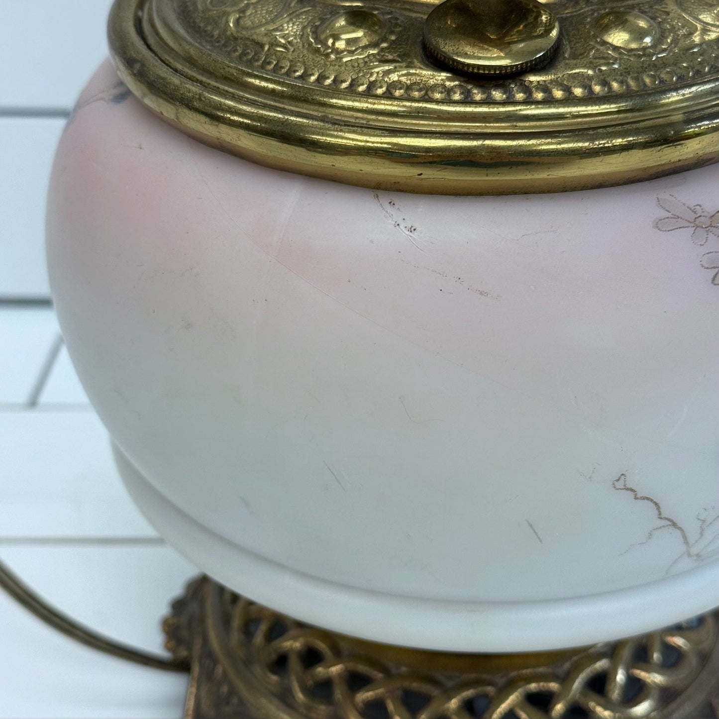 Banquet Lamp Floral Frosted Satin Glass Victorian Revival