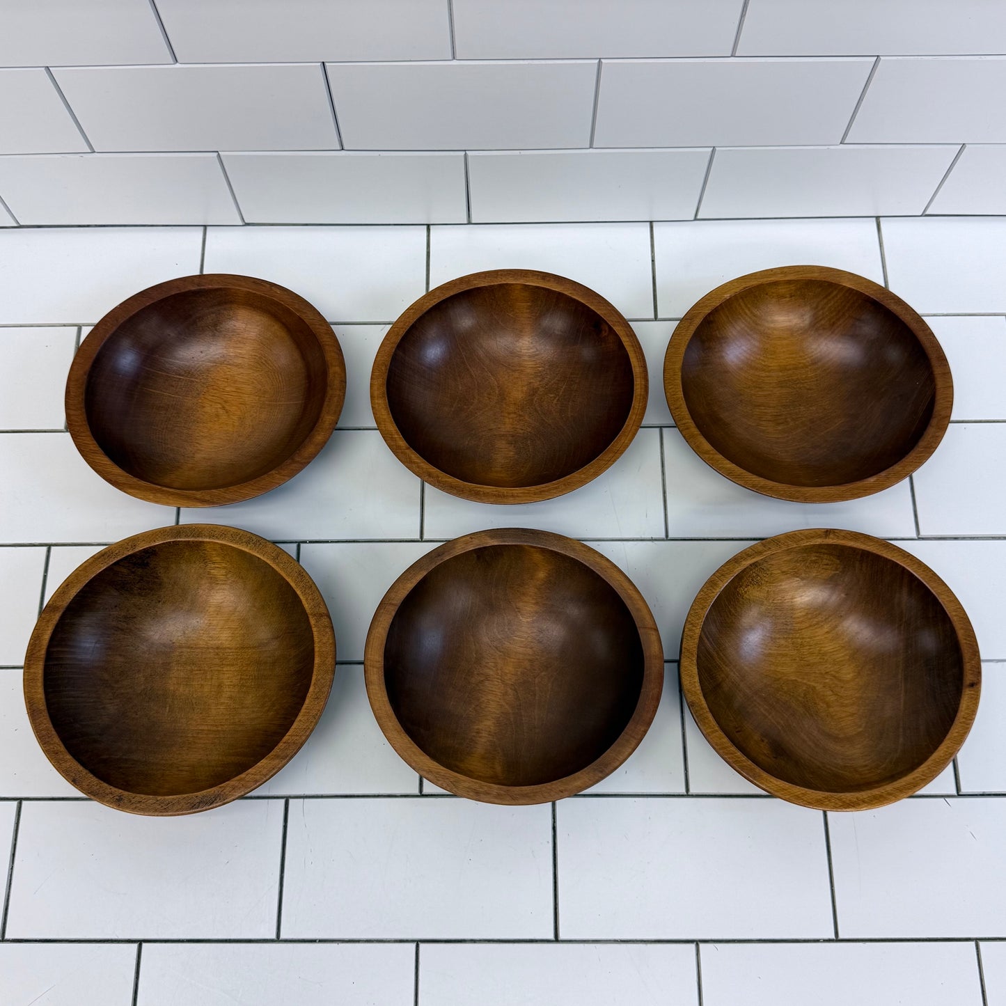 Handcrafted Canadian Wooden Bowls Set of 6 Vintage Rustic