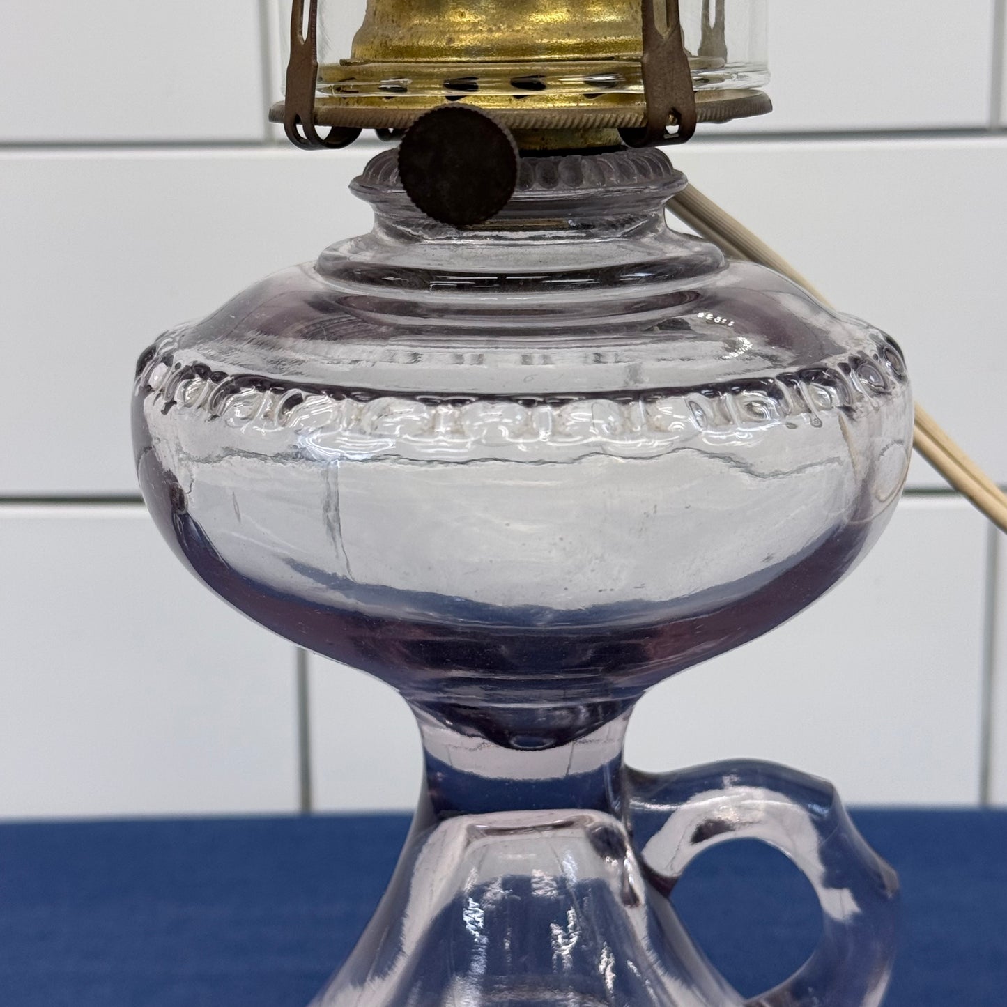 Purple Glass Finger Loop Oil Lamp Electrified c.1900s