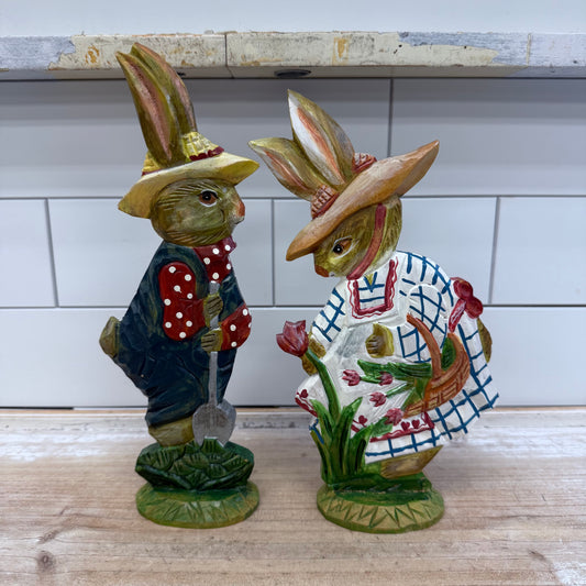 Department 56 Hand Painted Wooden Rabbit Figures, Set of 2