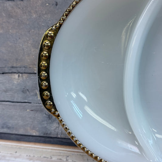 Fire King Gilded Milk Glass Divided Serving Tray