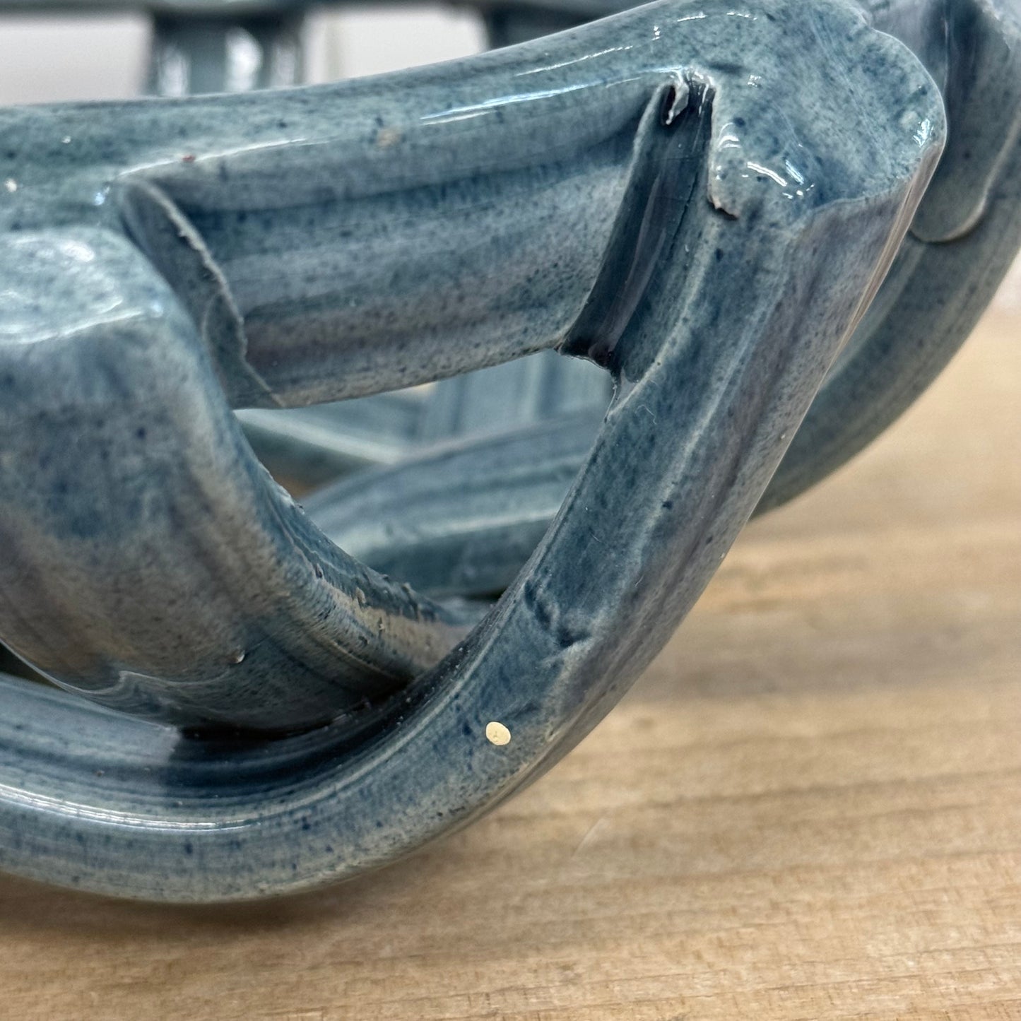 Studio Art Pottery Open Lattice Ceramic Bowl Blue Gray