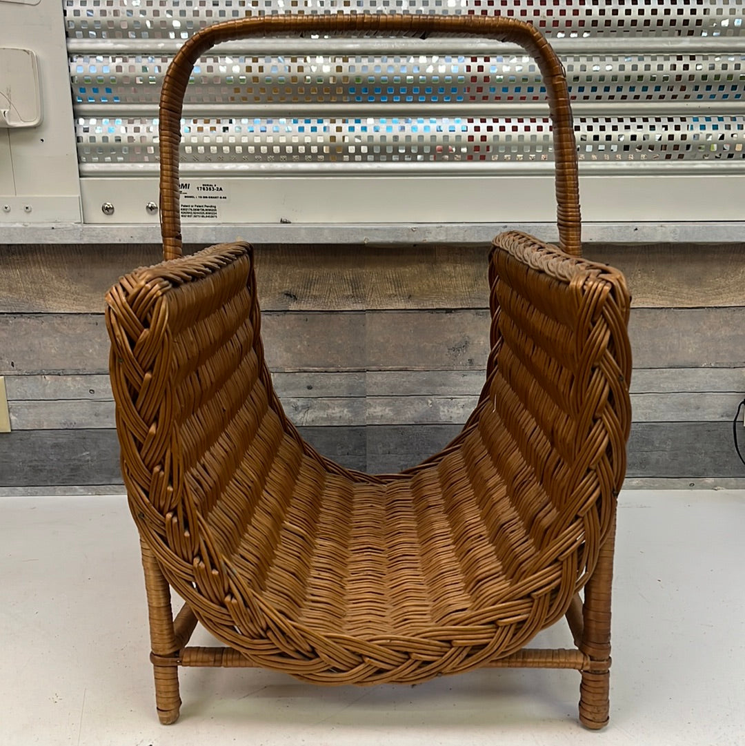 Vintage MCM Curved Wicker Firewood Rack, 1960s