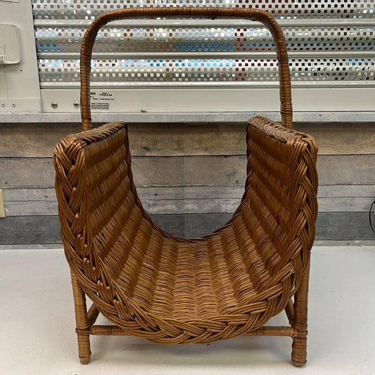 Vintage MCM Curved Wicker Firewood Rack, 1960s