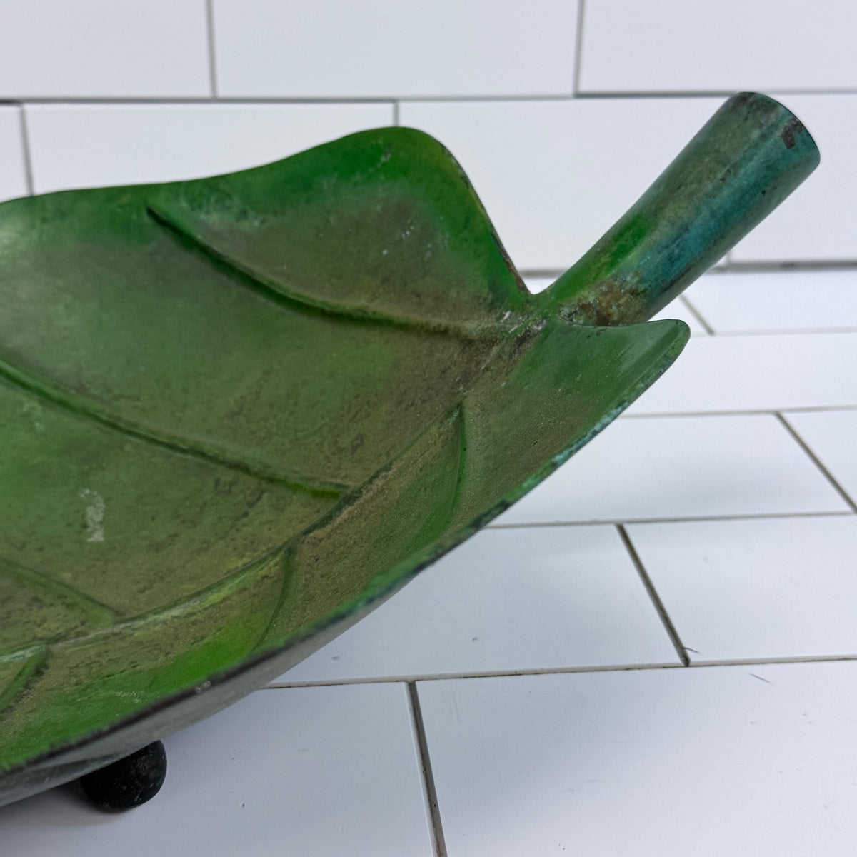 Large Green Metal Leaf Bowl Botanical Centerpiece Decor