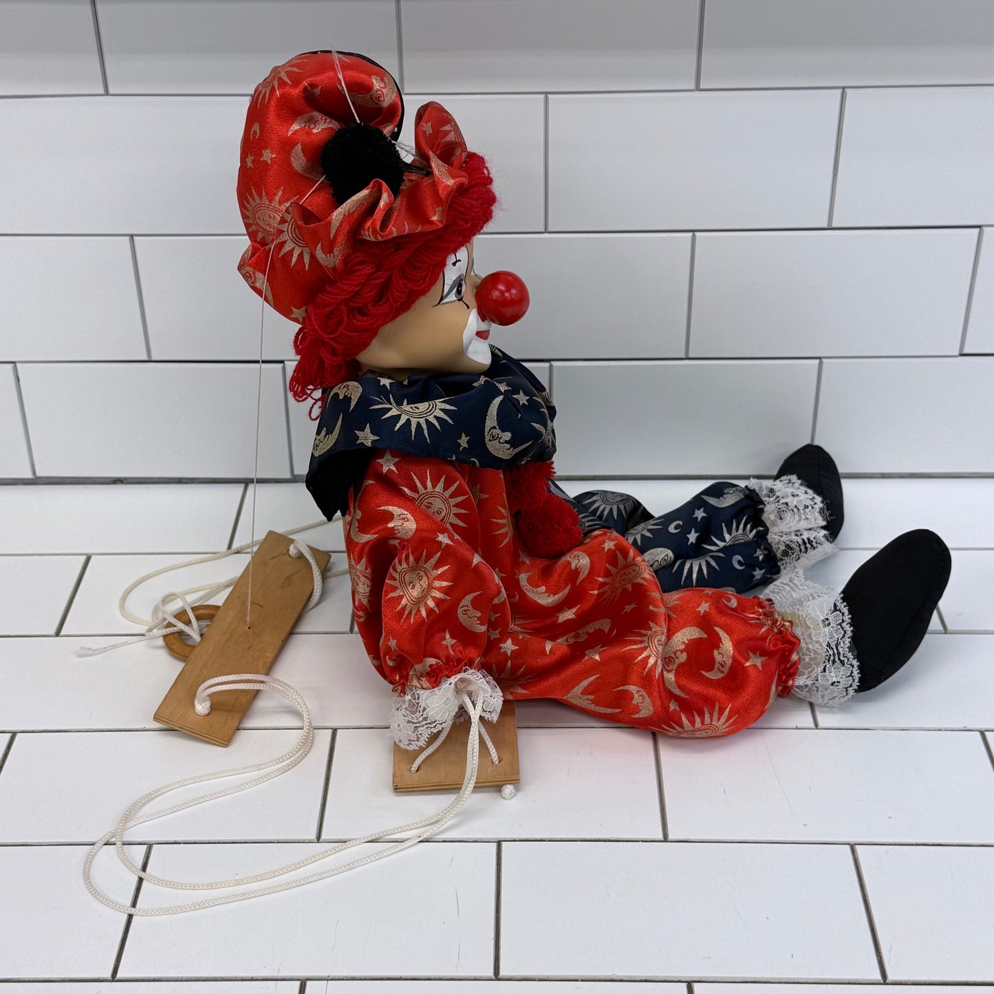 Hanging Clown Doll on Swing with Porcelain Face