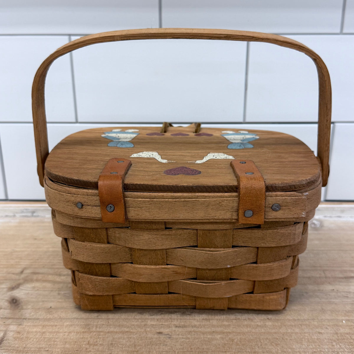 Longaberger Lidded Basket Folk Art Vintage 1986