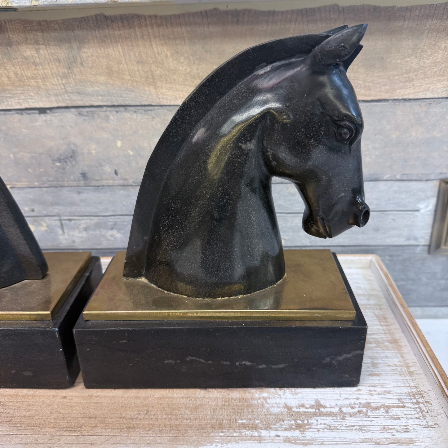 Carved Marble Horse Head Bookends, Set of 2
