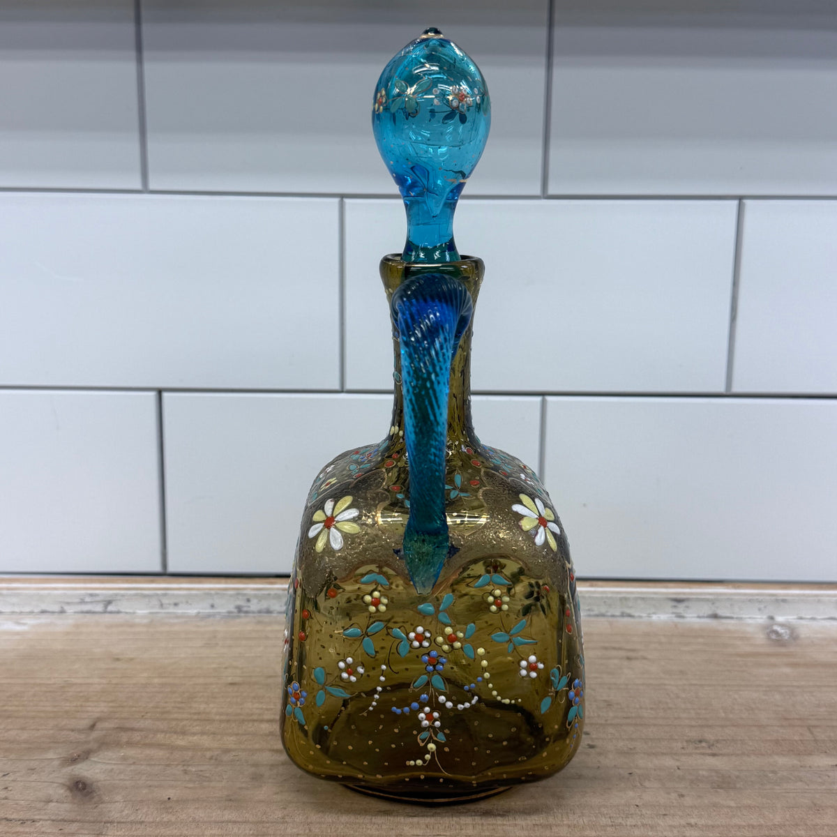 Theresienthal Enameled Glass Decanter c1890