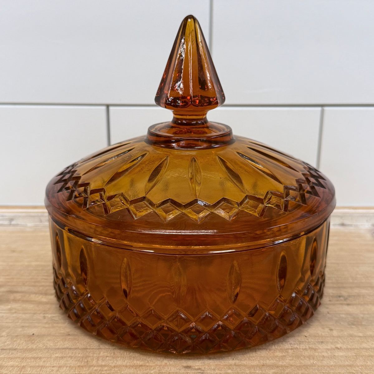 Indiana Glass Princess Amber Covered Candy Dish 1960s