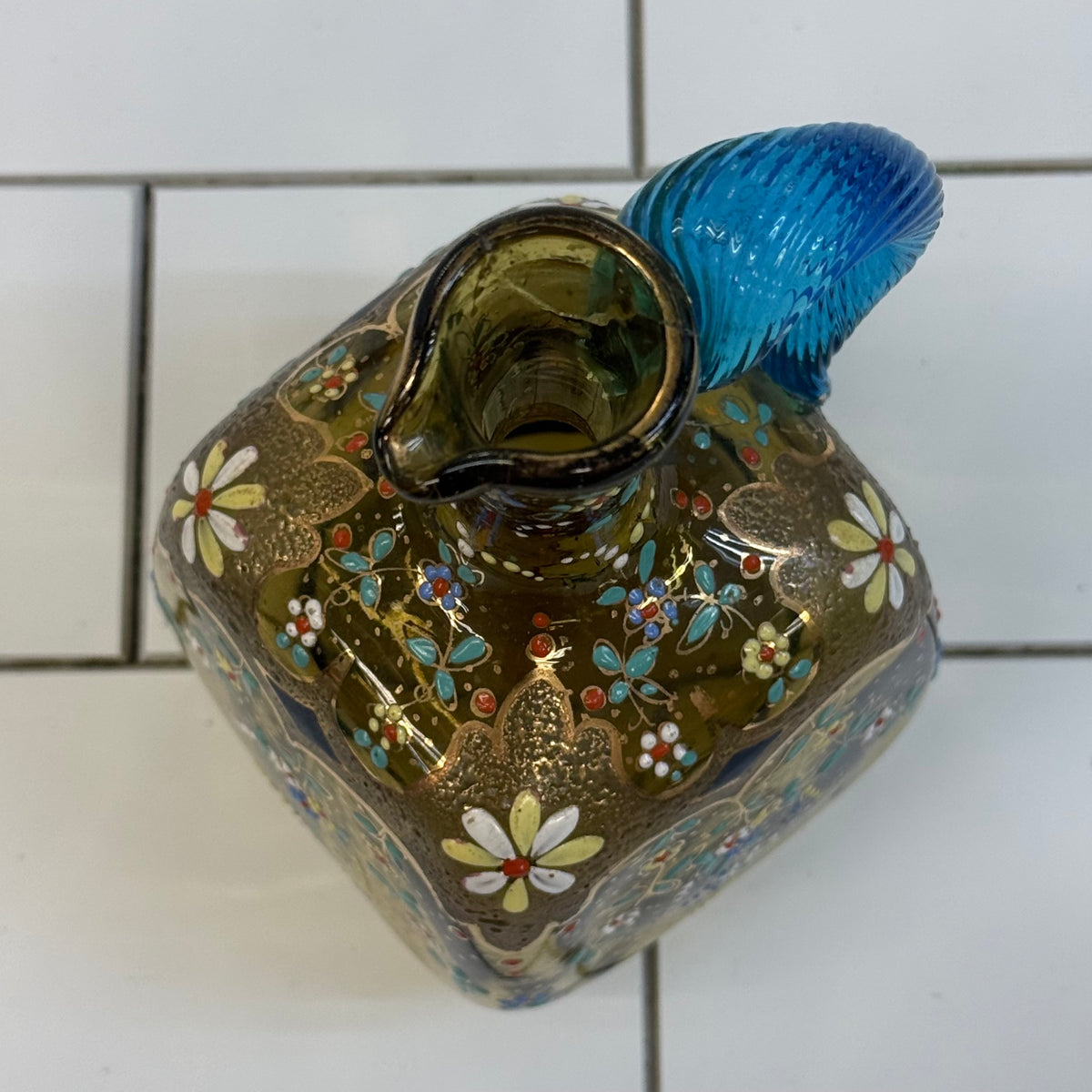 Theresienthal Enameled Glass Decanter c1890
