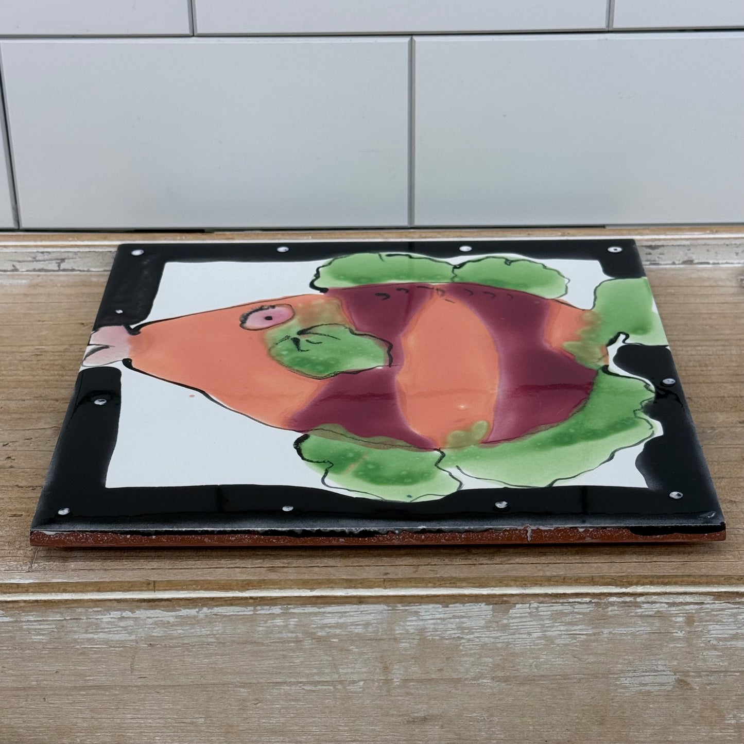 Nansi Strickland Handpainted Fish Tile Wall Art, Glazed Terracotta