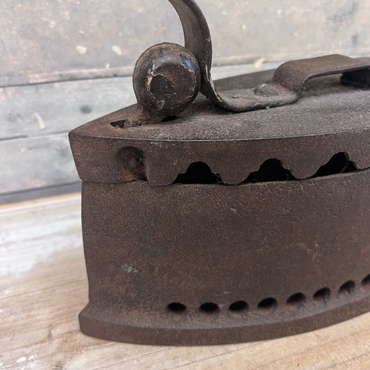 Cast Iron Sad Iron with Press Ball Latch & Wooden Handle
