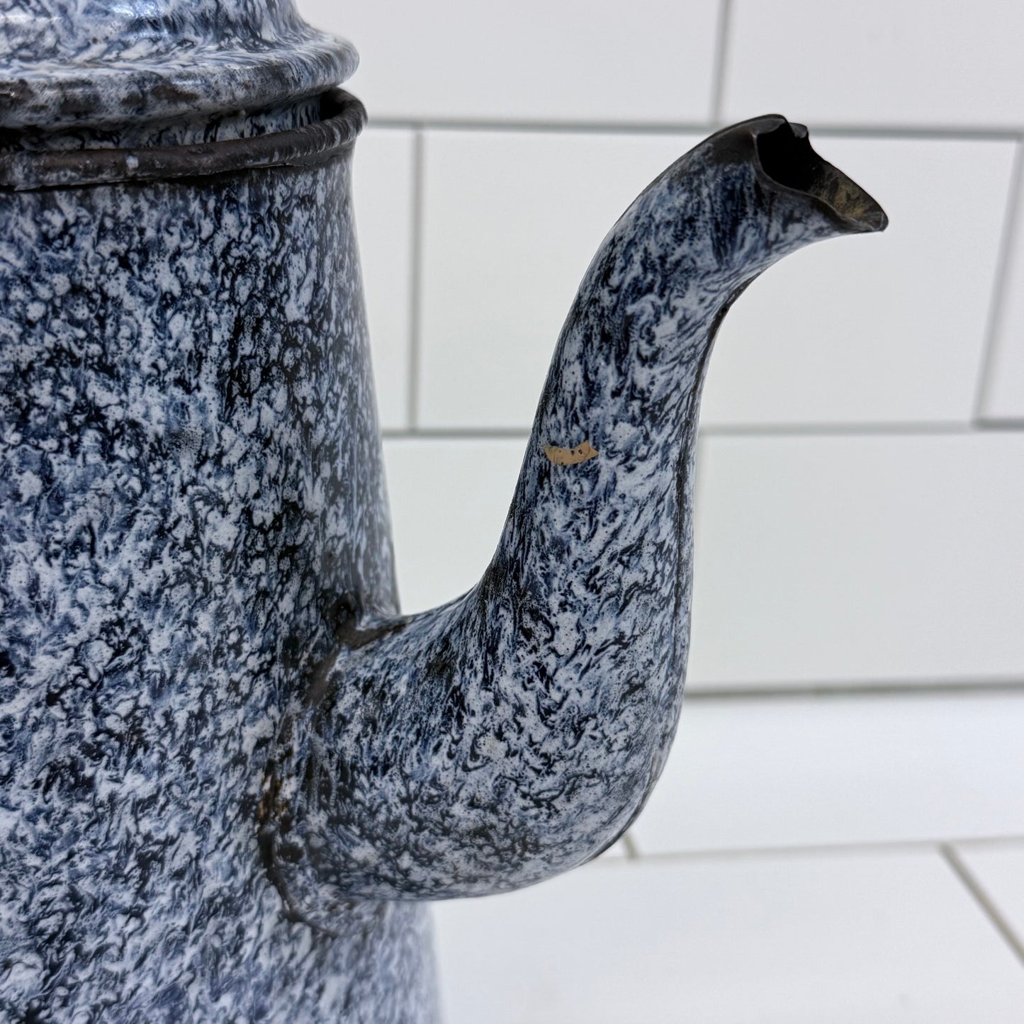Vintage Speckled Graniteware Teapot Enameled Farmhouse Coffee Pot