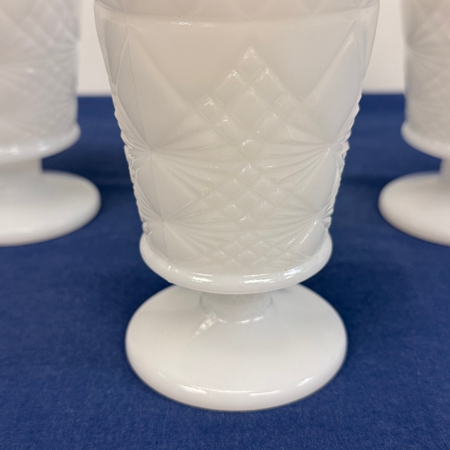 Hazel-Atlas Milk Glass Pedestal Goblets Set of 3 Vintage 1960s