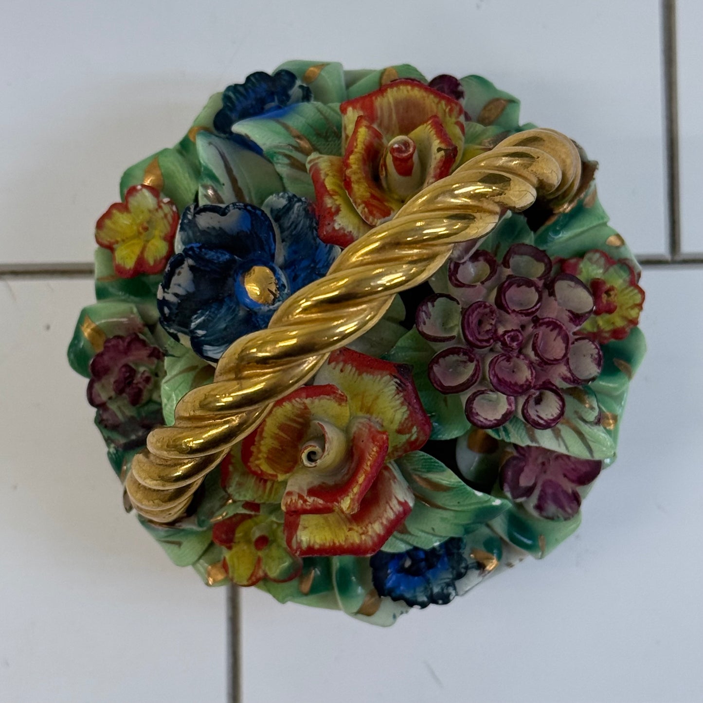 Italian Applied Porcelain Flower Basket Capodimonte Style
1960s