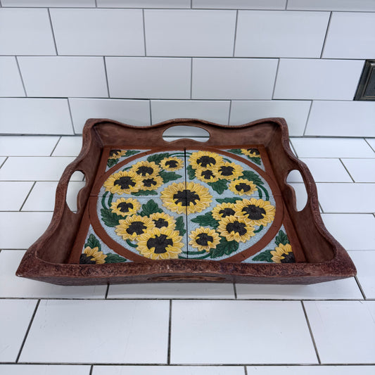 Sunflower Ceramic Tile Serving Tray Signed 2005