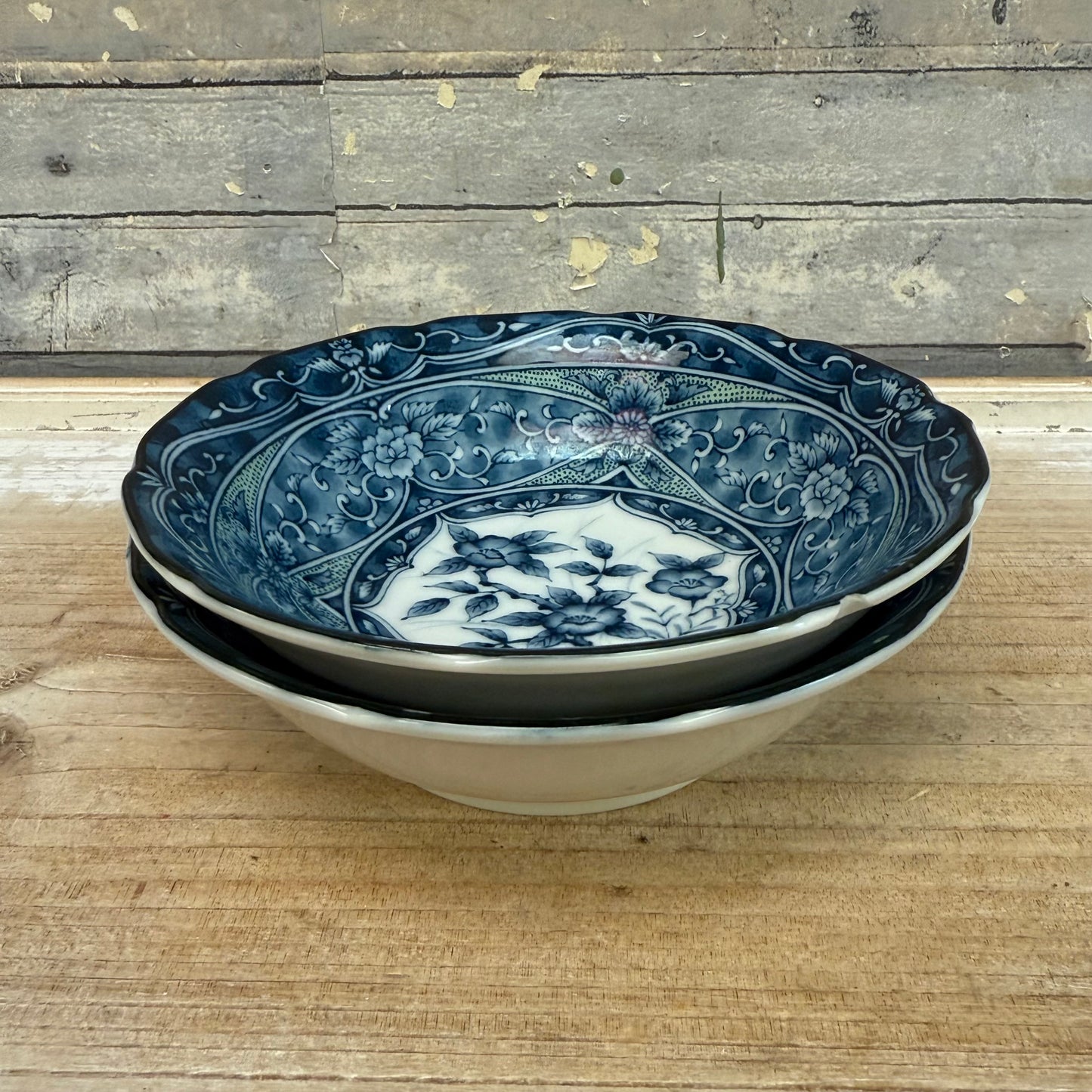 Japanese Blue & White Porcelain Fruit Bowls, Set of 2