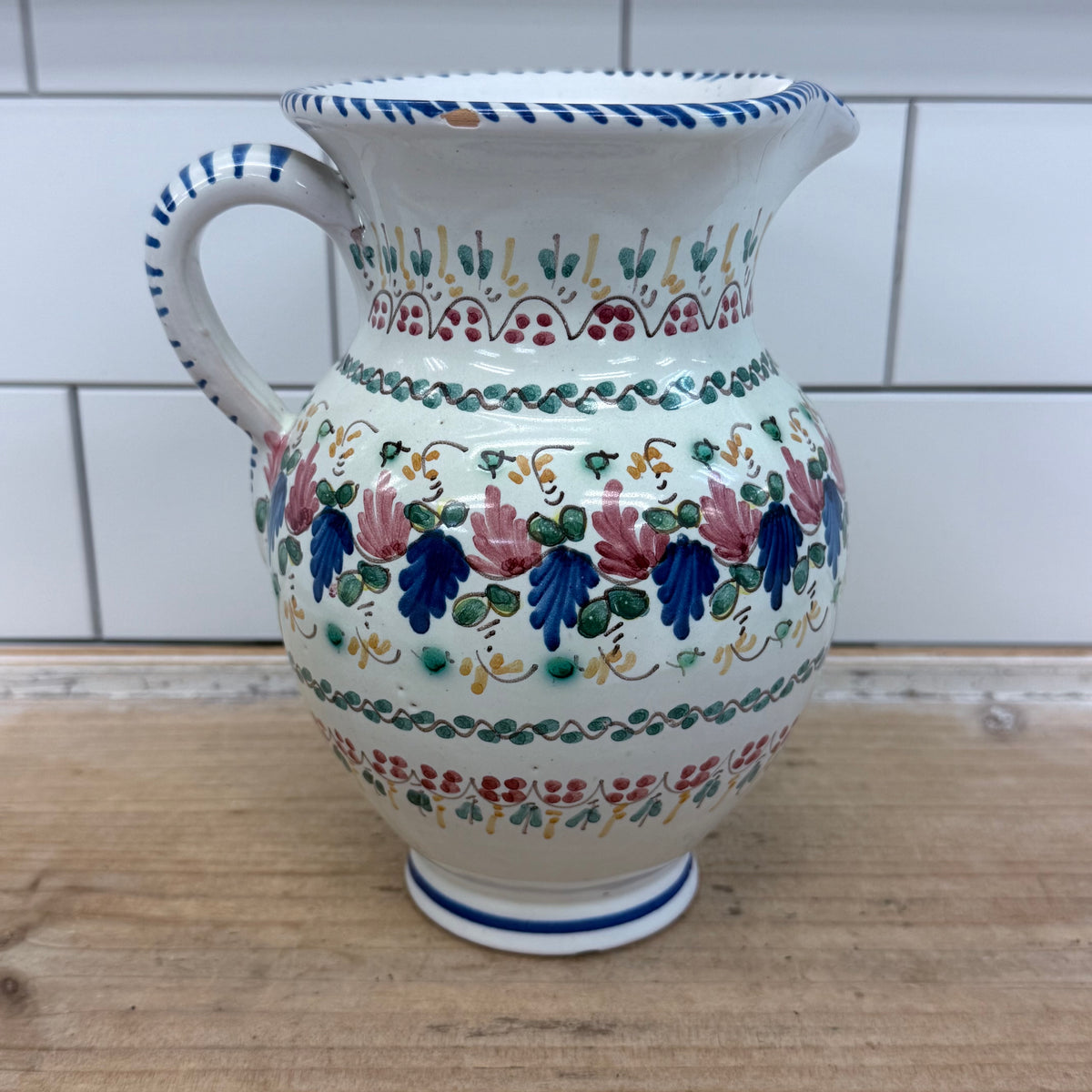 Puente del Arzobispo Hand-Painted Floral Pottery Pitcher