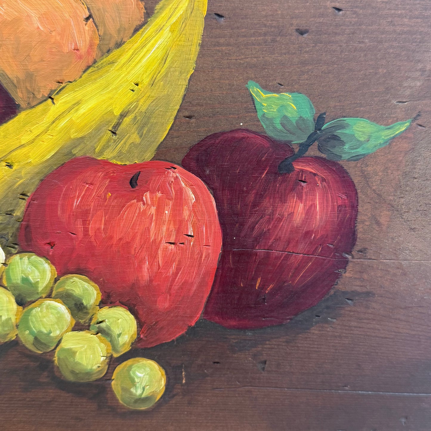 Carol Albert Hand Painted Fruit Still Life Wood Panel 1970s