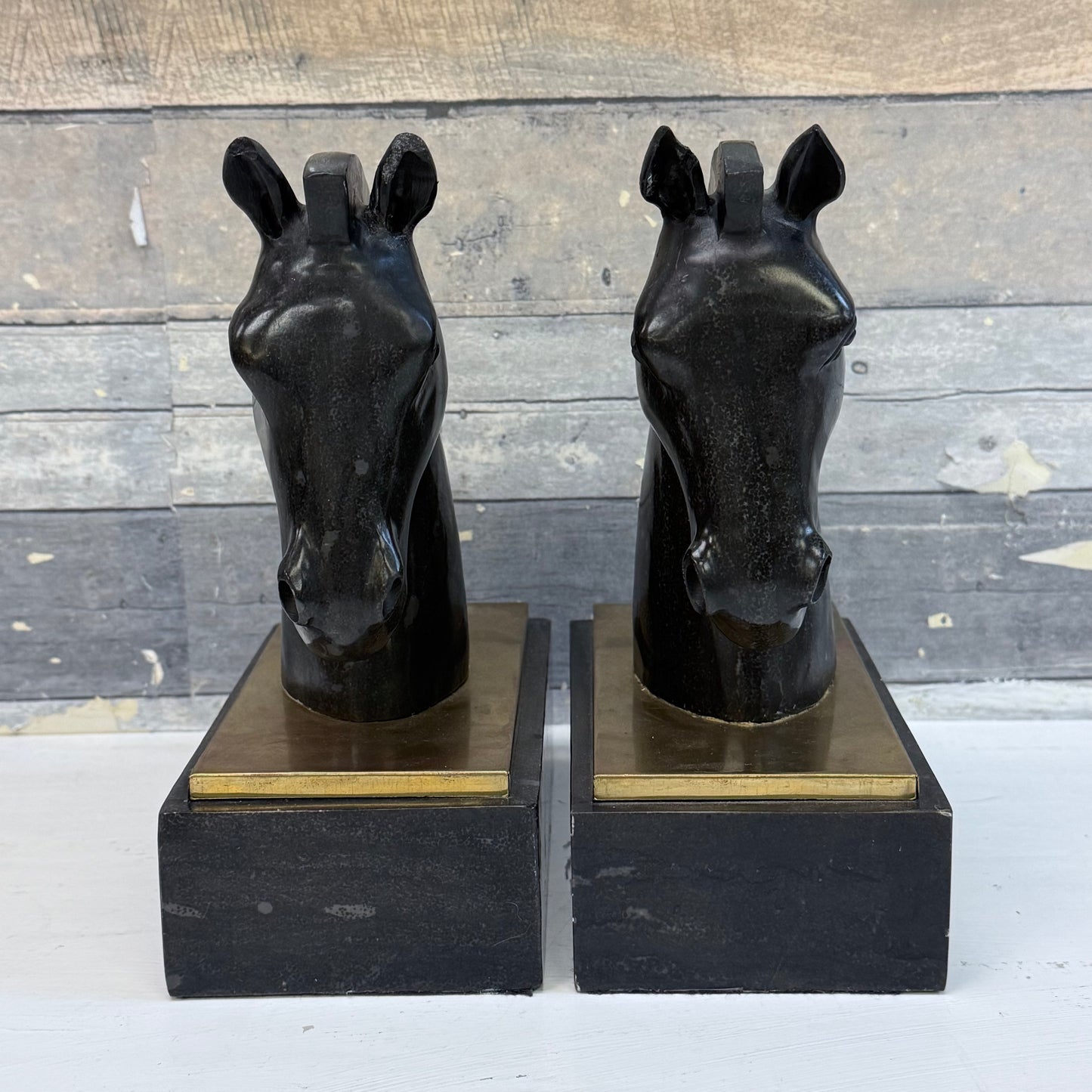 Carved Marble Horse Head Bookends, Set of 2