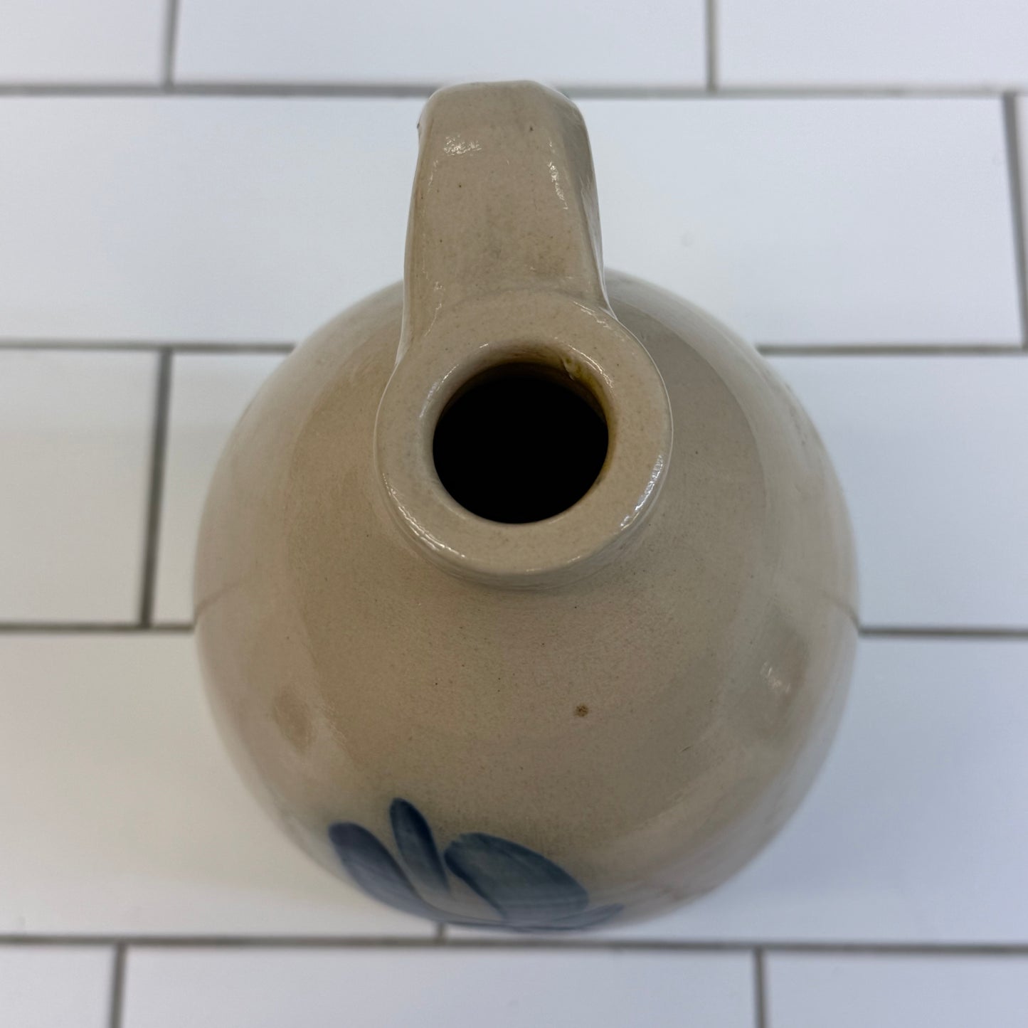 Studio Art Pottery Floral Stoneware Handled Jug Signed