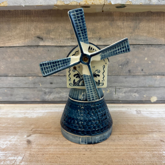 Blauw Delfts Hand Painted Ceramic Windmill Music Box, 1980s