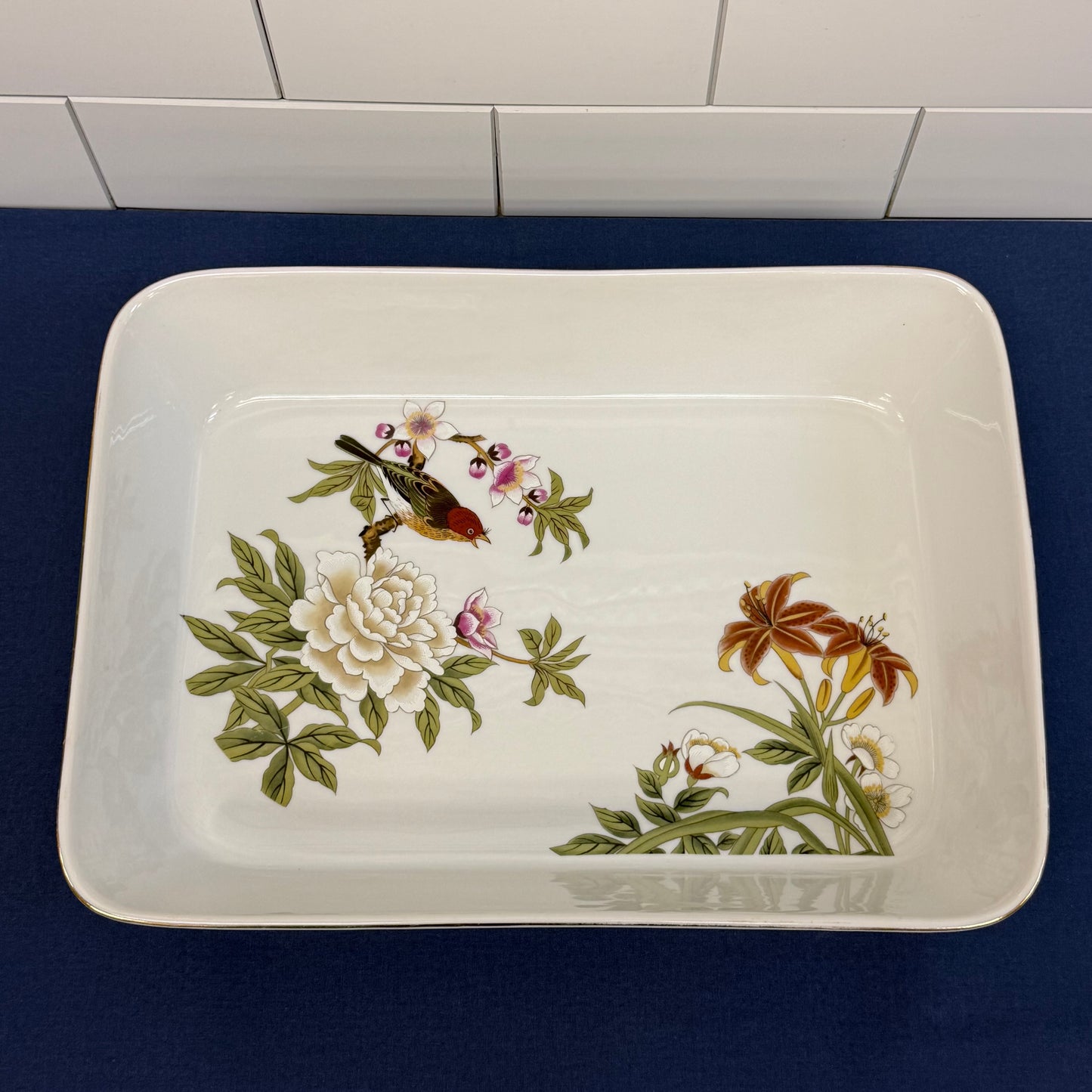 Shafford Chinese Garden Porcelain Baking Dish Japan 1970s