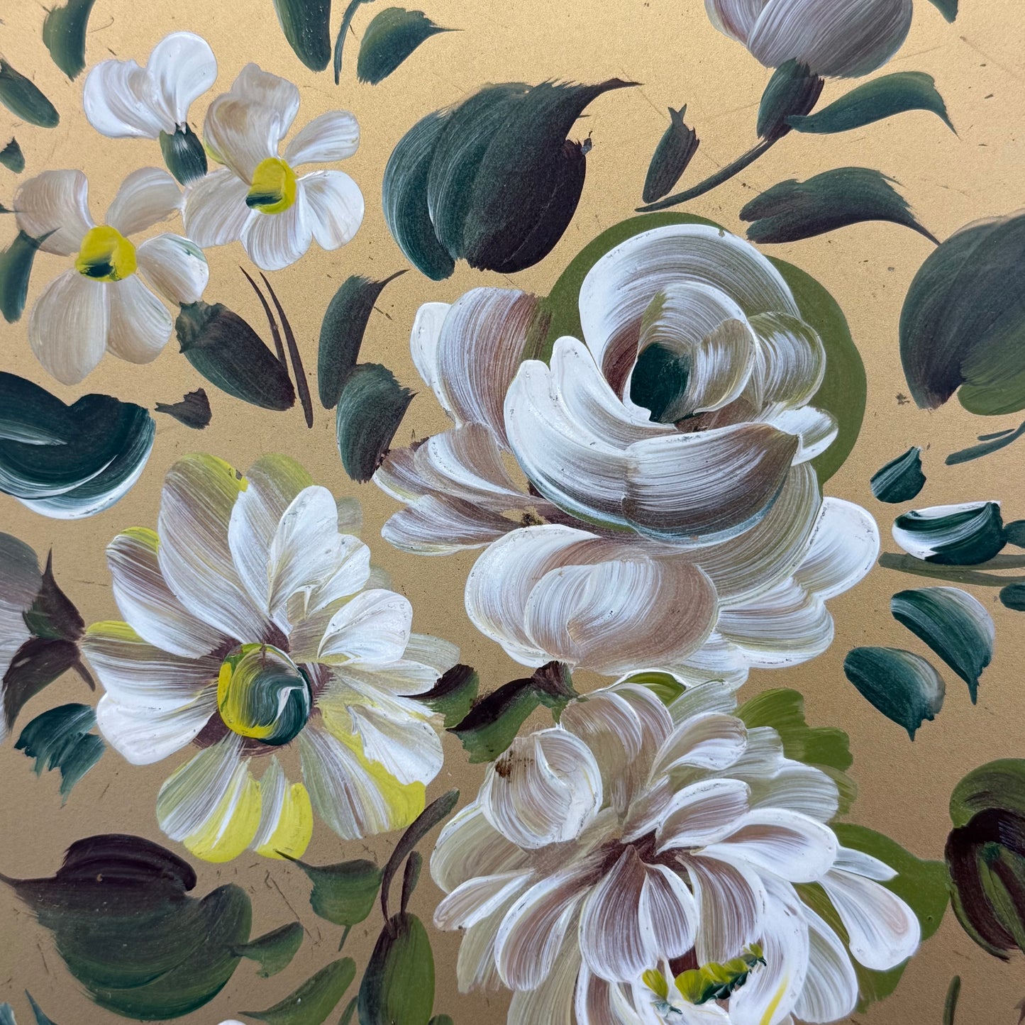 Vintage Nashco Hand Painted Floral Toleware Metal Tray 15”