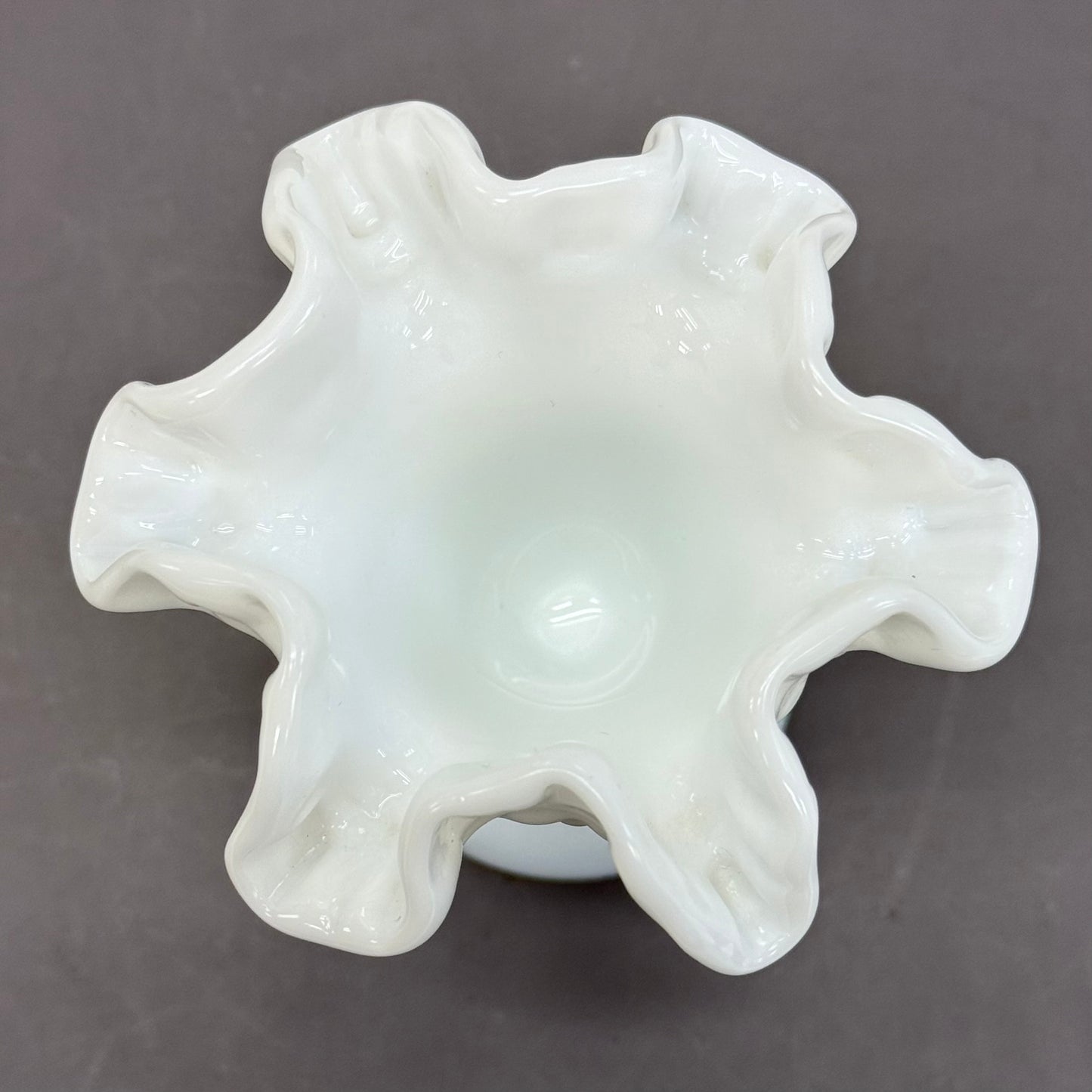 Fenton Trumpet Vase, Ruffled Hobnail Milk Glass