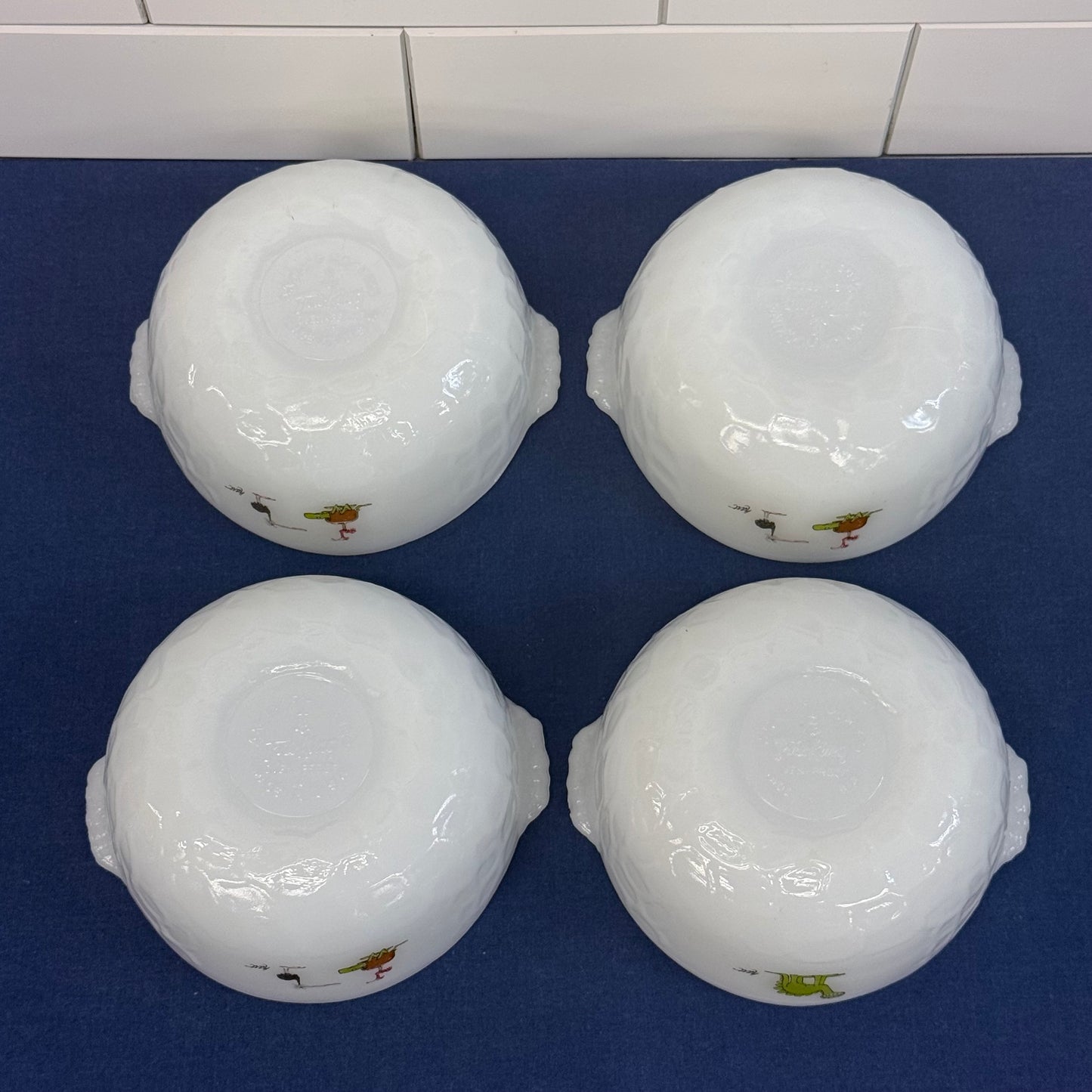 Fire-King B.C. Johnny Hart Milk Glass Cereal Bowls Set of 4