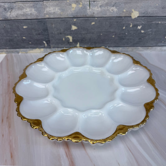 Anchor Hocking Gilded Milk Glass Deviled Egg Serving Tray