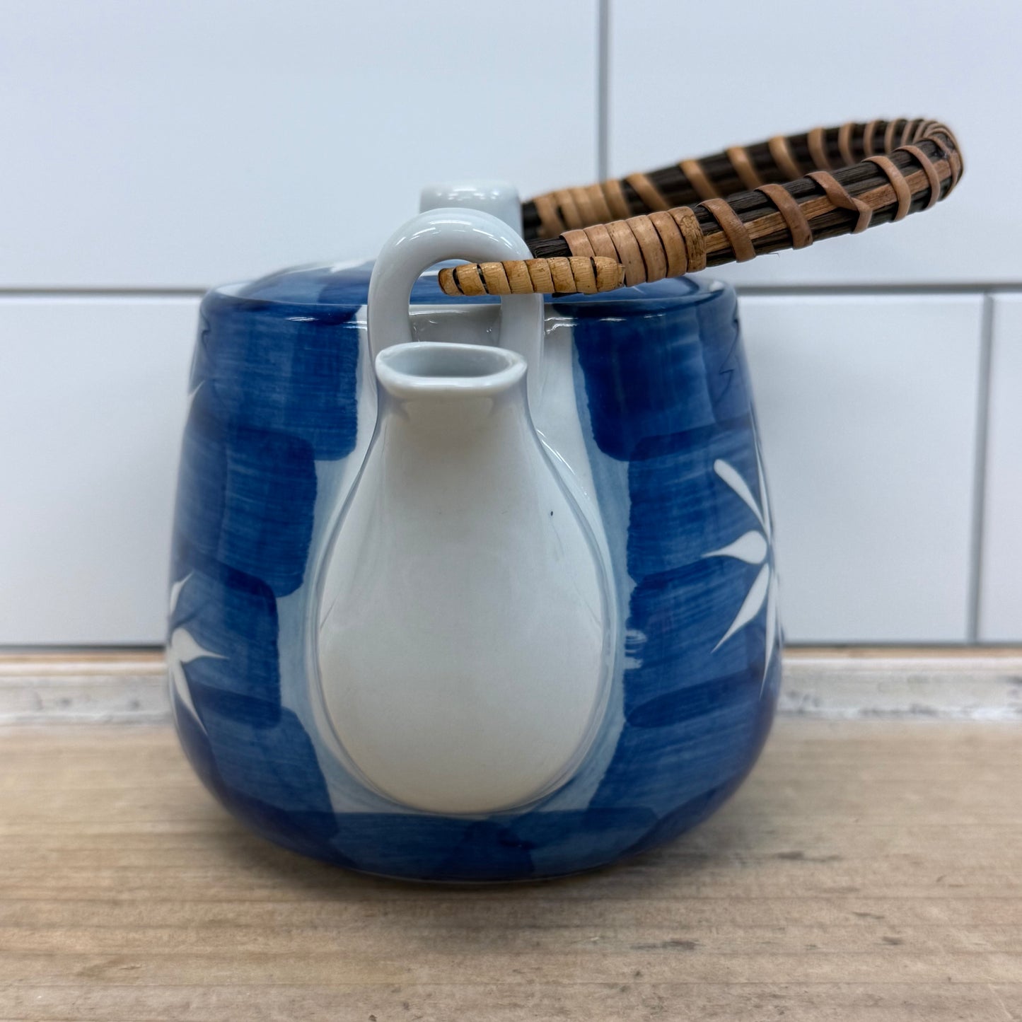 Blue Bamboo Porcelain Teapot Tea Set with Infuser & 2 Cups