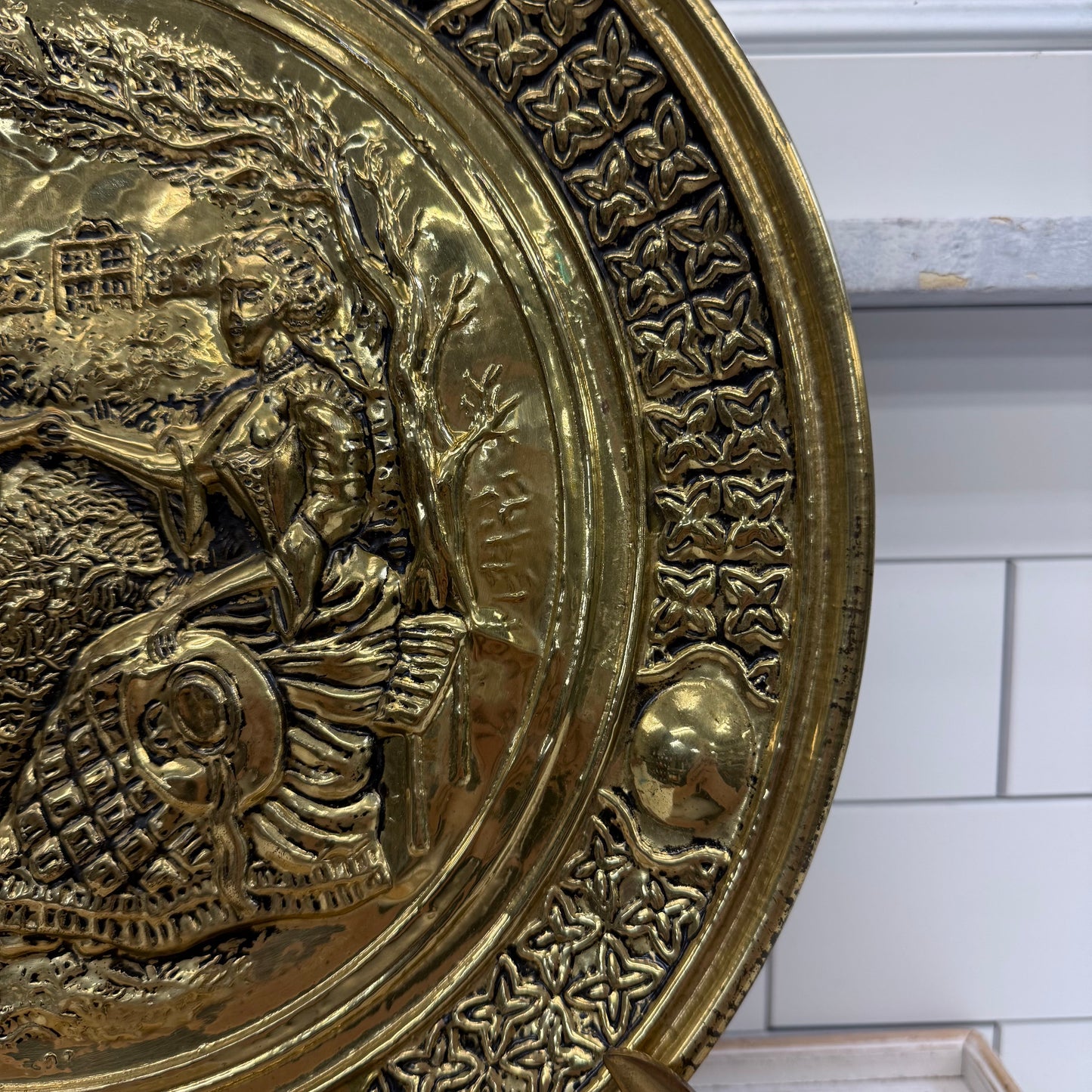 Embossed Brass Wall Plates with Display Easels Set of 2